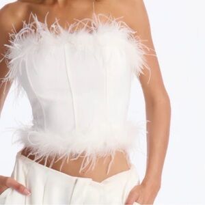 Fashion Nova White Feather Trim Top